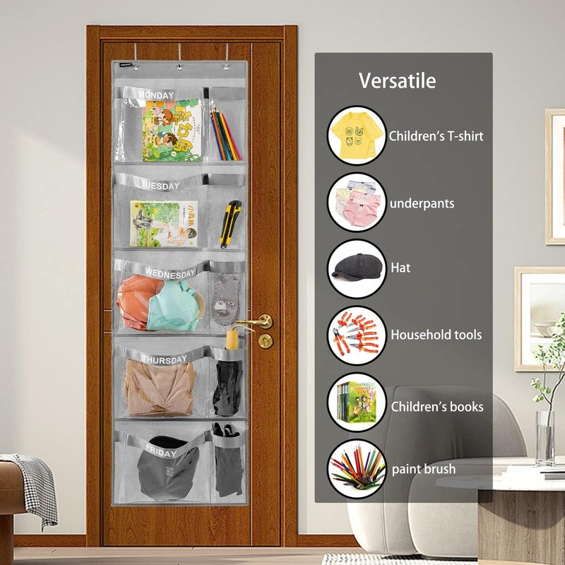 ANZORG Weekly Kids Clothes Organizer Day of Week School Clothing Storage Monday to Friday Hanging Closet Organizer (Grey) - Image 1
